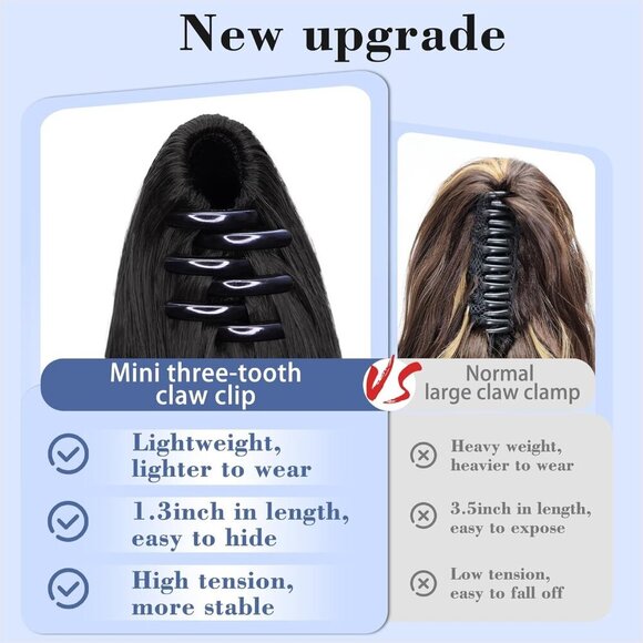 Black Synthetic Ponytail Extension 18 Inch Wavy Clip on Hairpiece for Women